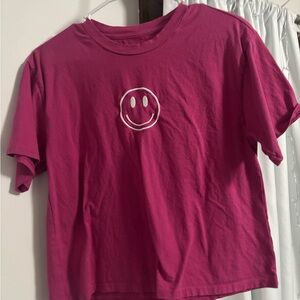 cropped preppy smiley face pink top